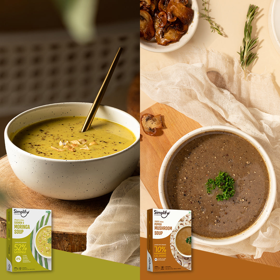 Cashew & Moringa Soup + Pepper Mushroom Soup