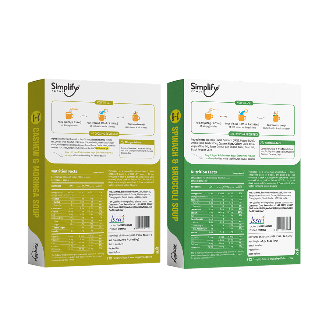 Cashew & Moringa Soup + Spinach & Broccoli Soup